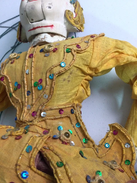 Antique Burmese Hand Carved/Painted Wooden 27" Marionette Puppet Folk Art 10