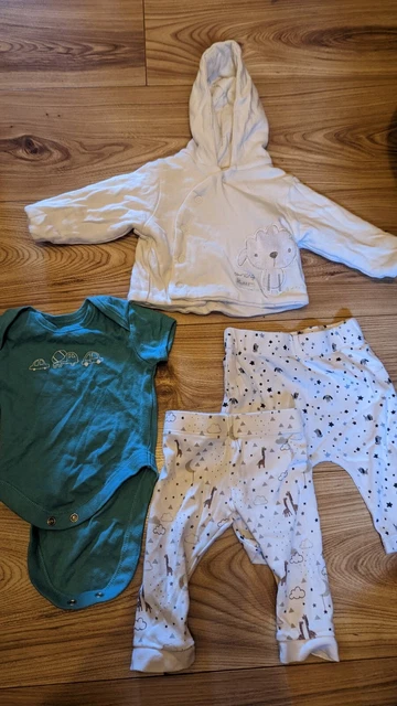 Newborn Baby Boy Bundle Vest Trousers Jacket White Animals Up To 1 Month Car