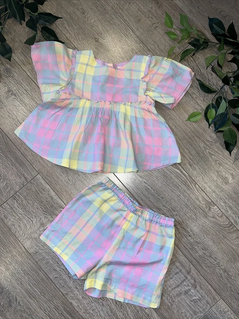 NEXT baby girl check co ord shorts top outfit set age 18-24