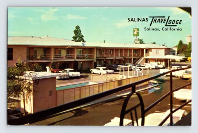 Postcard California Salinas CA Travelodge Motel Pool Cars 1960s Unposted Chrome
