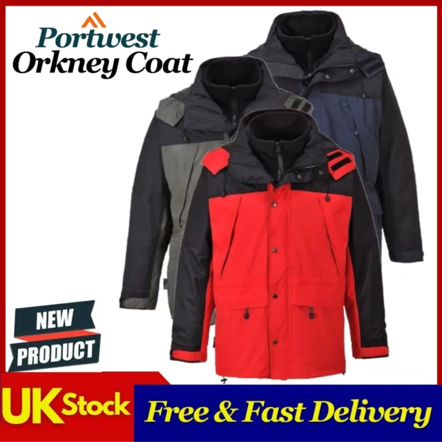 Portwest Mens 3 in 1 Orkney Waterproof Jacket Windproof Winter Coat S532
