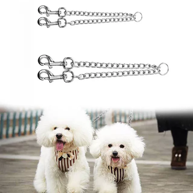 2 Way Dog Lead Iron Pet Chain Double Puppy Leash Coupler Heavy Duty Walk Safety