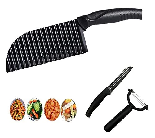 3 Piece Crinkle Potato Cutter - Garnishing Knife, Stainless Steel French Frie...