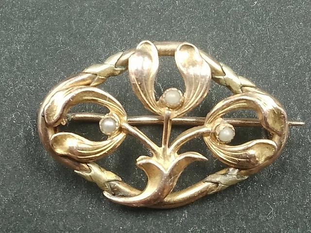 Broche Plaqué Or Poinçonné - Sertie D'une Pierre Blanche (cristal) - Occasion