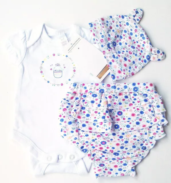 Body Windel Hose Mütze Gr.62 Baby Club NEU weiß blumen volants shorts set sommer