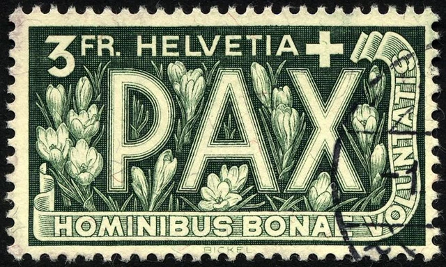 SCHWEIZ 457 o, 1945, 3 Fr. PAX, Pracht, gepr. Marchand, Mi. 110.-