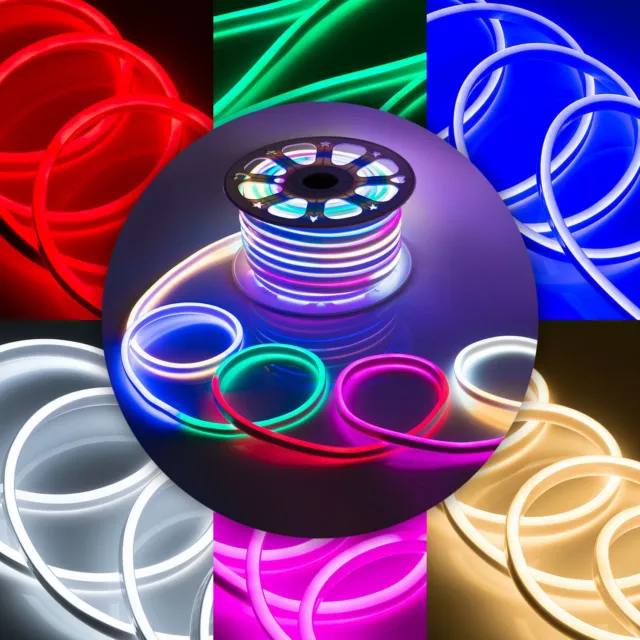 220V Neon LED Strip Rope Light Waterproof Outdoor Lighting UK Plug Double Sided