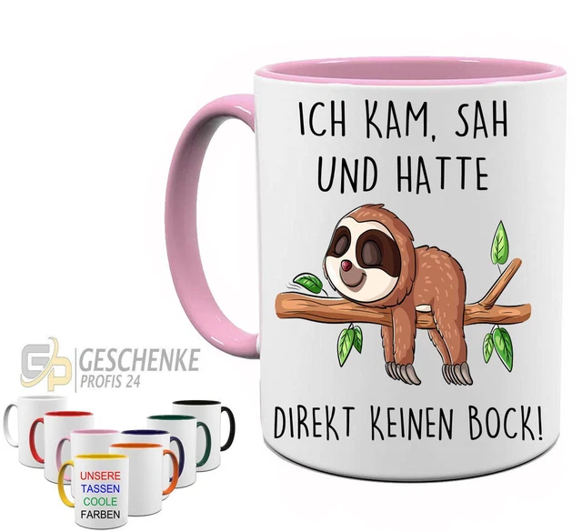 Geschenk Tasse für Männer und Frauen lustig bedruckt mit Spruch ICH KAM, SAH Mug