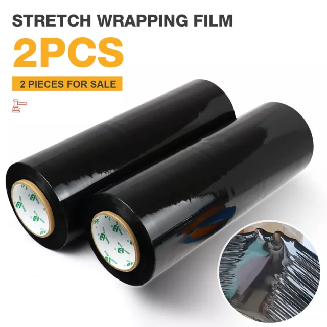 15/18" x 1500FT Pallet Clear / Black Wrap Stretch Film Shrink Hand Wrap 2 Rolls