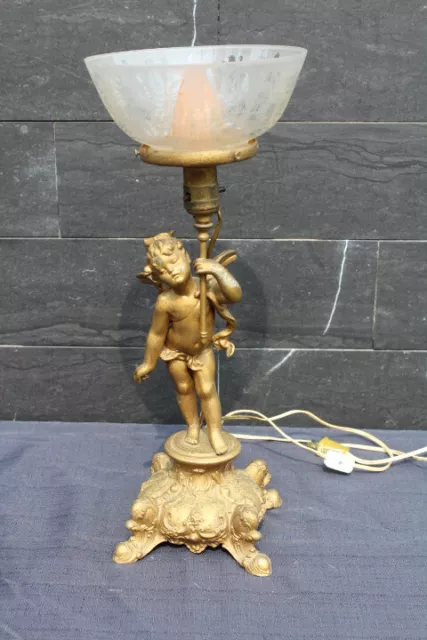 Antique Victorian Parlor Banquet Figural Cherub Gas Lamp Electrified Newel Post
