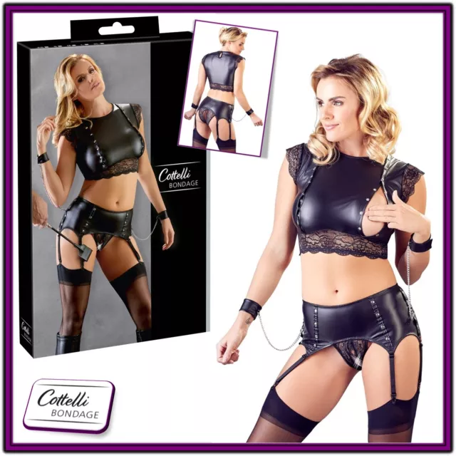 Fetish Sexy Top e slip reggicalze alto con pizzo Cottelli Bondage Lingerie Women