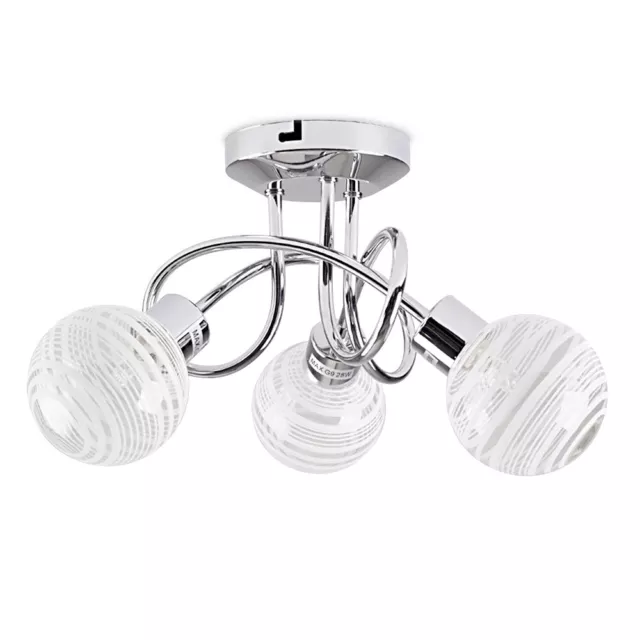Modern Semi Flush Ceiling Light Fitting Chrome 3 Way Glass Shades LED Bulbs