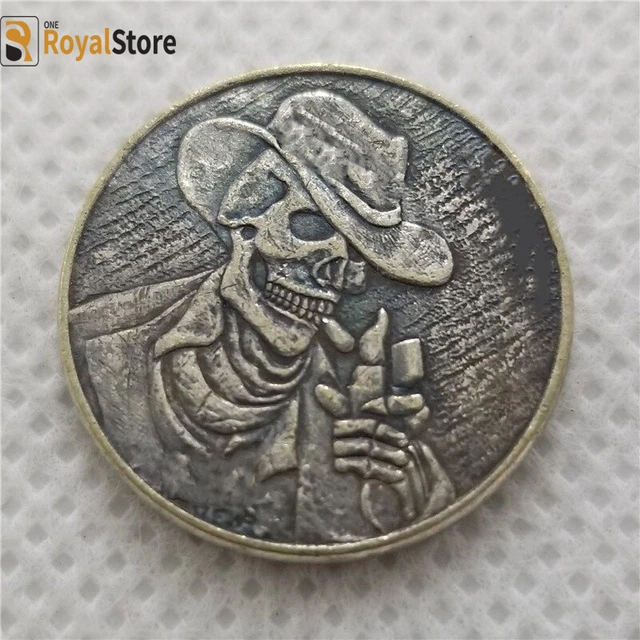 Hobo Nickel COIN Cowboy skull ENGRAVING ART, Coin for Gift FREE SHIPPING