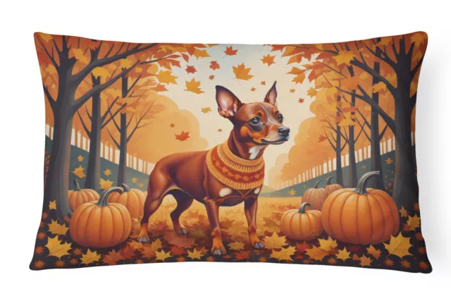 Red Miniature Pinscher Fall Canvas Fabric Decorative Pillow DAC1058PW1216