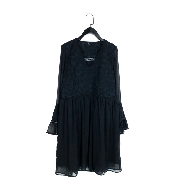 River Island Black Crochet Embroidered Detail Chiffon Smock Tea Dress - Size 10