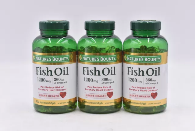 LOT OF 3 Nature's Bounty 1200mg Fish Oil, 200 Softgels (600 TOTAL) EXP: 06/24