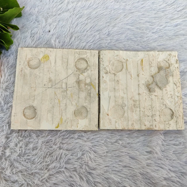 1940s Vintage Embossed Leafy Design Majolica Art 2 Pcs Architecture Tile Japan 3