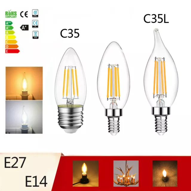 E14 E27 2W4W6W Screw In LED kerzenbirnen Filament Leuchtmittel Glühbirne Kerze