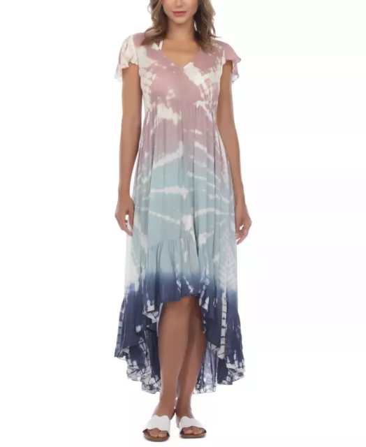 Raviya Hi-Low Ruffle Hem Cover up Dress Tie Dye Blue Medium