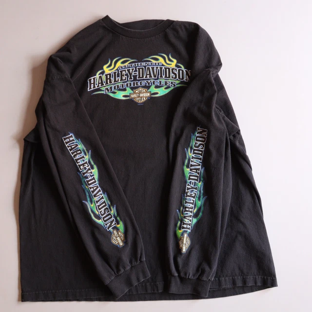 HARLEY DAVIDSON Y2K Long sleeve Shirt Flame XXXL Spell Out Logo