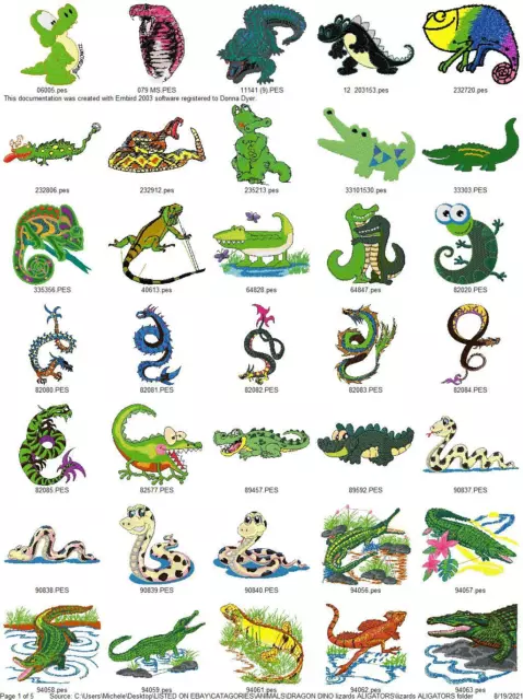 152 Lizards Snakes Aligators Embroidery Machine  Designs Pes Hus Jef Exp