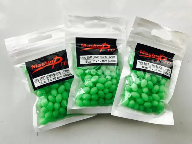 300xFishing Lumo Soft Glow Beads Green Oval Size 7X10mm Tackle lure Fishing