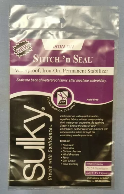 Sulky Stitch 'n Seal - Waterproof, Iron-on, Permanent Stabiliser 4" x 4",  5 pcs