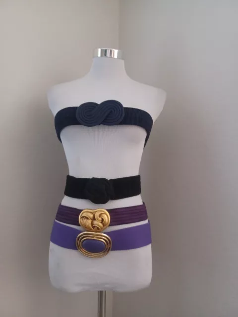 VINTAGE 80s LOT OF 4 ELASTIC BAND BELTS-BLACK/BLUE/PURPLE