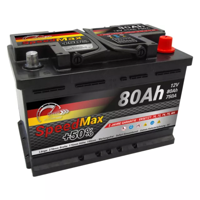 BATTERIA AUTO SPEED MAX L3 80 Ah 750A EN = FIAMM 80Ah BOSC 74 DX+ PRONTA ALL'USO