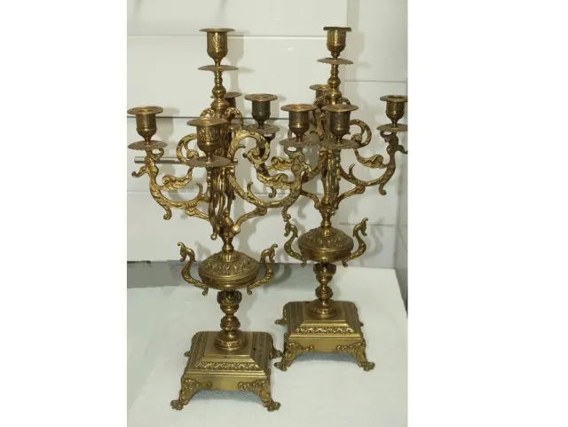 0122i) Paar Kerzenleuchter Messing Bronze 19. Jahrhundert France um 1890