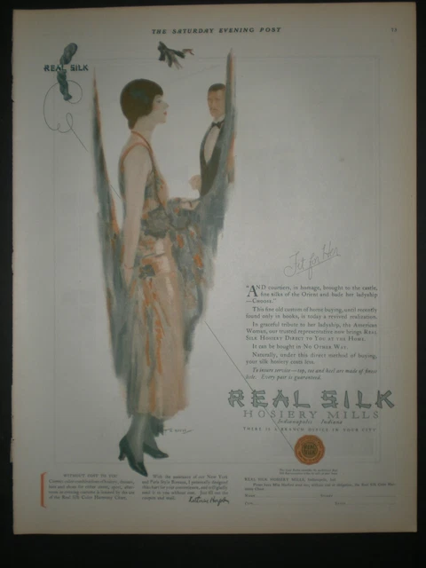 1924 FLAPPER GIRL IN STOCKINGS REAL SILK HOSIERY MILLS art print ad
