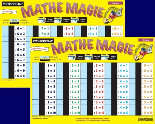 Zaubertafel Mathe Magie - Division, mit Folienstiften beschreibbar