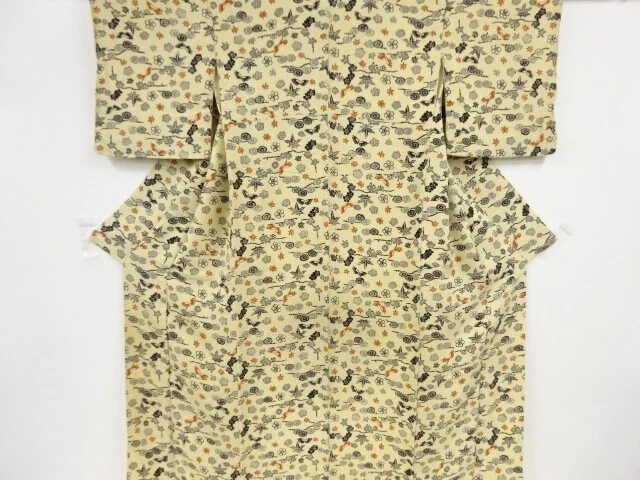 41944# Japanese Kimono / Antique Kimono / Chirimen / Butterfly With Kiku