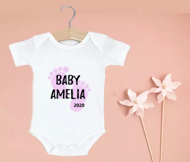 Personalised Custom Baby Name Vest heart Baby Grow Bodysuit Reveal Announcement 2