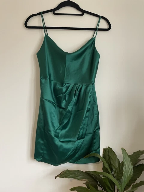 green emerald velvet dress Zara Basic Satin Green Lace Trim Side and Back Tie Jumpsuit- Size S  The  Saved Collection