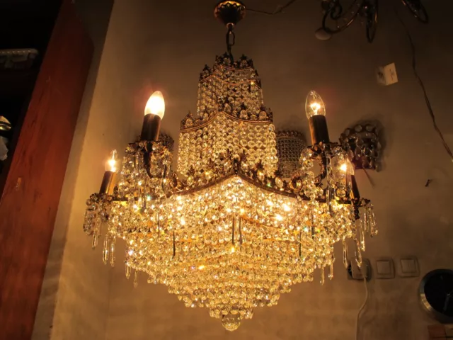 Antique Vnt French Gigantic Swarovski Crystal Chandelier Light Lamp 1960's 26"Ø