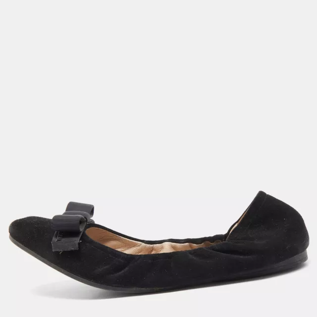 Prada Black Suede Scrunch Ballet Flats Size 39.5