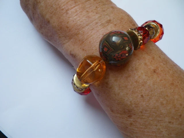 Bracelet élastique Grosses Perles Marrons - Style Bohème, Sans Fermoir, Neuf Sans Emballage