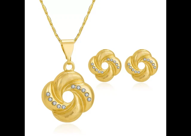 2Tlg. Schmuck Set Kette mit Anhänger Ohrringe vergoldet+Strass NEU
