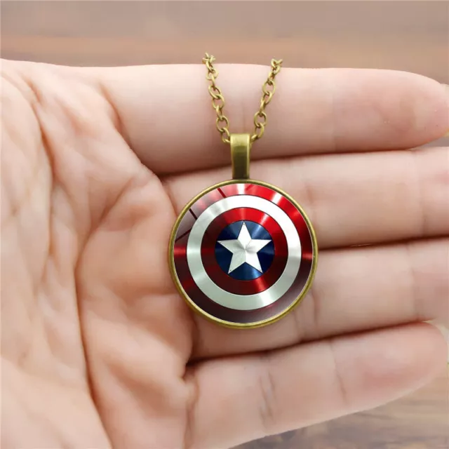 Captain America Badge Shield Round Pendant Chain Necklace Gift Cosplay Gift