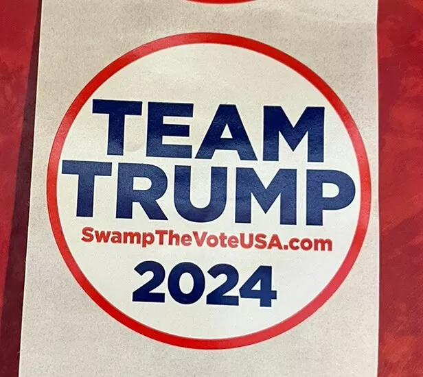 2024 TEAM TRUMP donald trump "SWAMP THE VOTE" UNUSED LAPEL STICKER 2.75