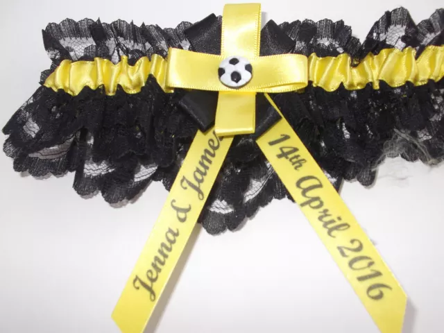 Personalised Football Wedding  Garter In Yellow & Black