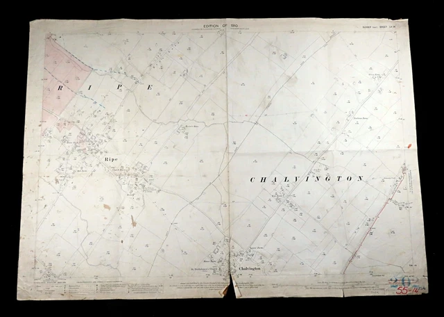 Map of East Sussex Chalvington with Ripe Village Wealdon LARGE Antique 1910