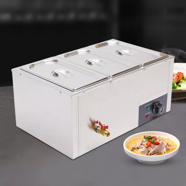 3x7L Water Bath Food Warmer Container Stainless Steel 850W 220V 57.5x38x27cm