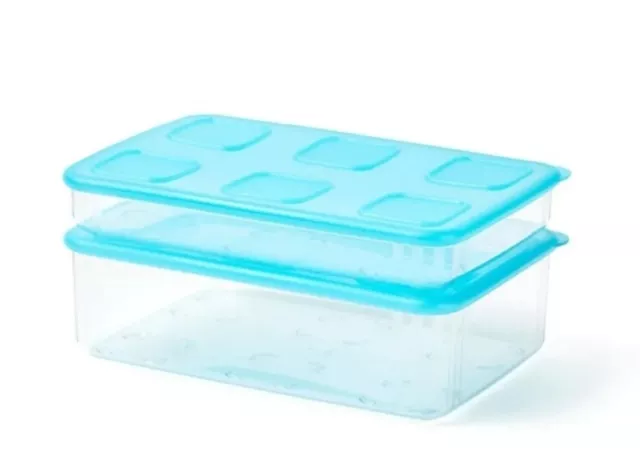 NEW Tupperware Clear Mates Large Rectangle Set of 2 Clearmates Clear Blue Lid