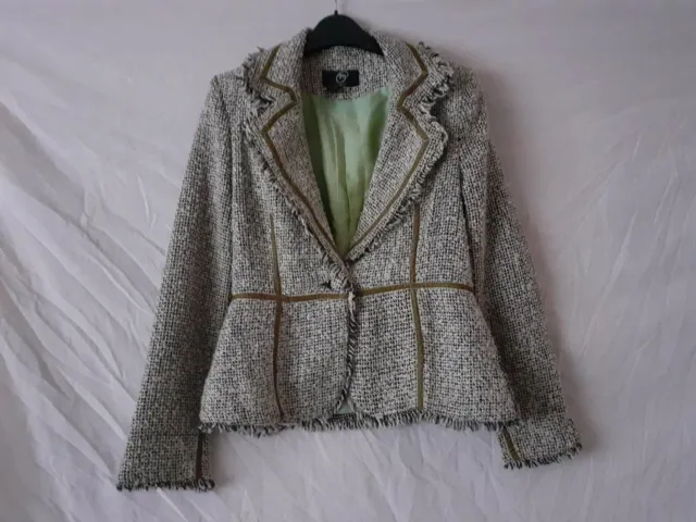 Ladies Black/Grey Tweed Effect Lined Fitted Jacket. Size 8/10. True Meaning.