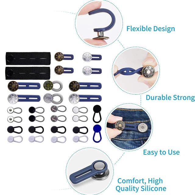 30Pcs Jeans Pantalon Bouton Extender Ceinture Réglable Expander Rétractable