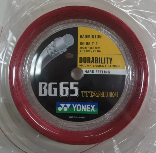 YONEX Badminton String Reel - BG65 Titanium (65Ti) - BG65Ti-2 - 200m - Red