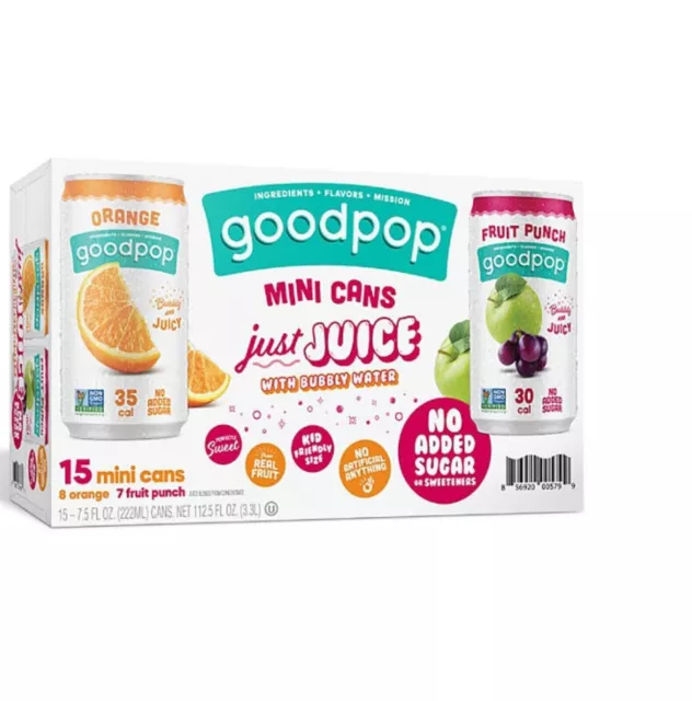 GoodPop Sparkling Juice Mini Cans Variety Pack (7.5 fl. oz., 15 pk.)