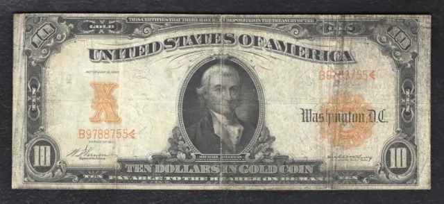 Fr. 1168 1907 $10 Ten Dollars “Hillegas” Gold Certificate Currency Note (B)